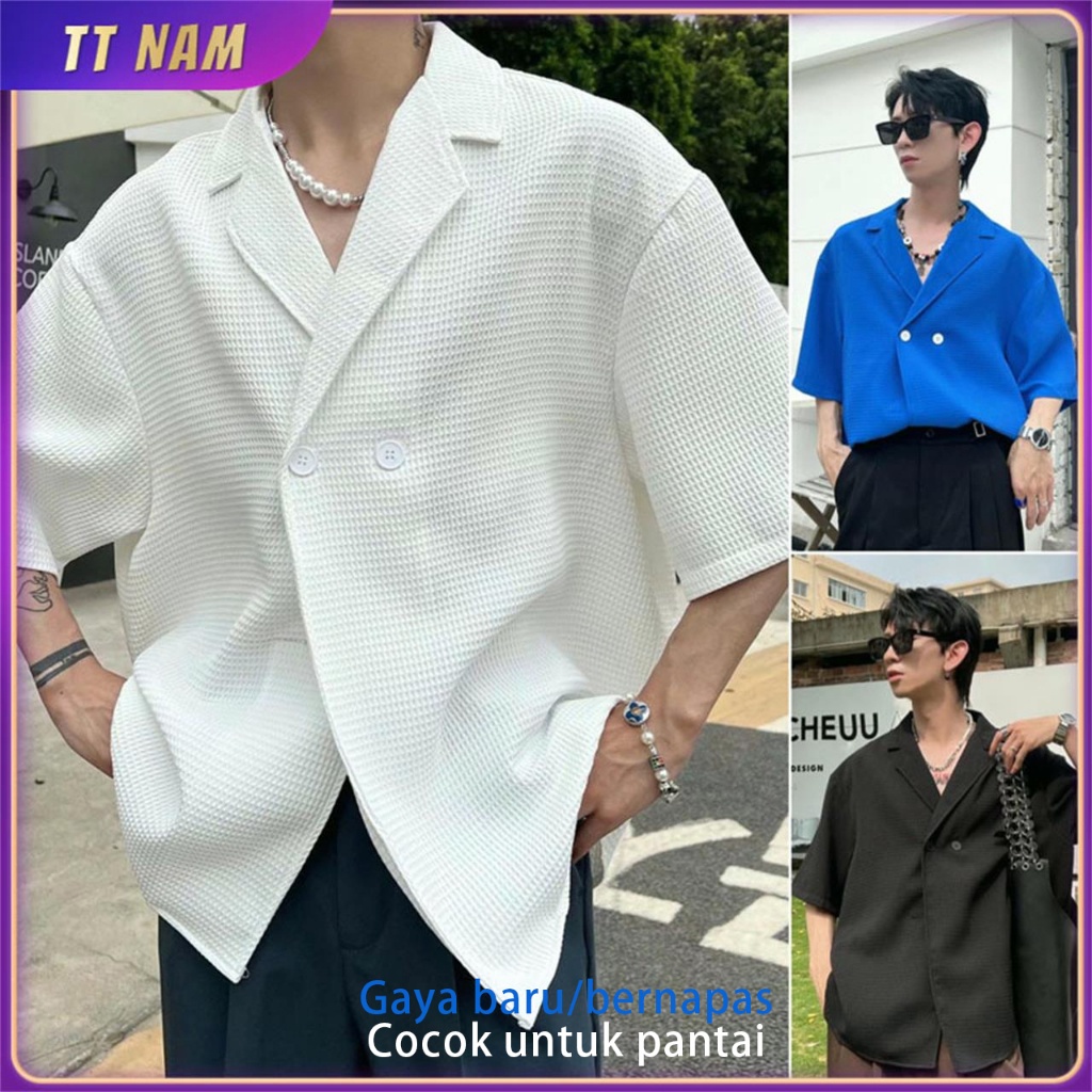 Kemeja lengan pendek pria kemeja pria one set pria korean style kemeja bangkok cowok premium gaya ke