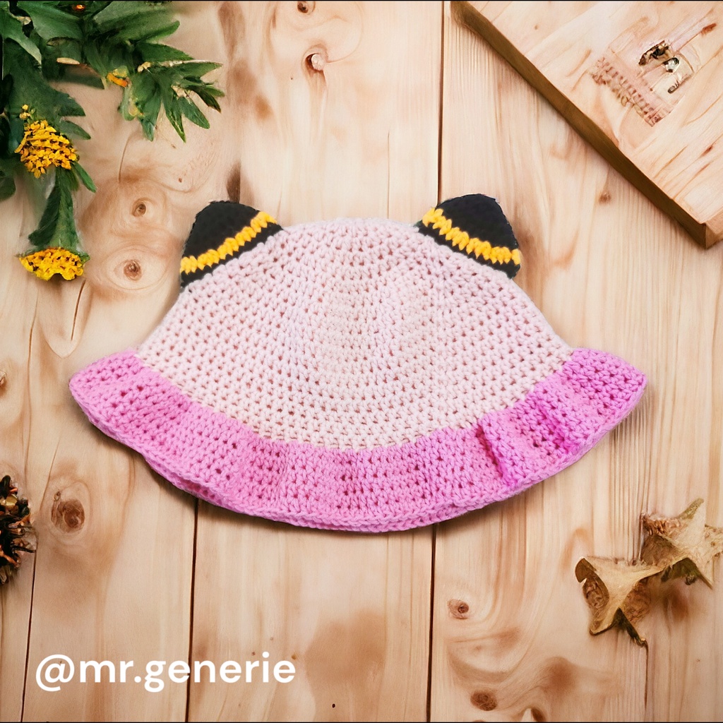 Mr.Generie Crochet Anya Bucket Hat / Topi Anime Spy x Family Rajut / Cosplay Head Piece