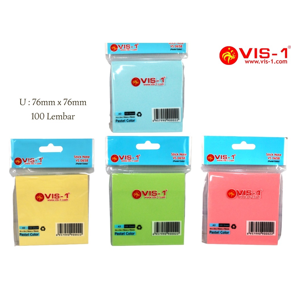 

Sticky Notes / Memo Vis-1 76x76mm 1 Warna Pastel - VS0658