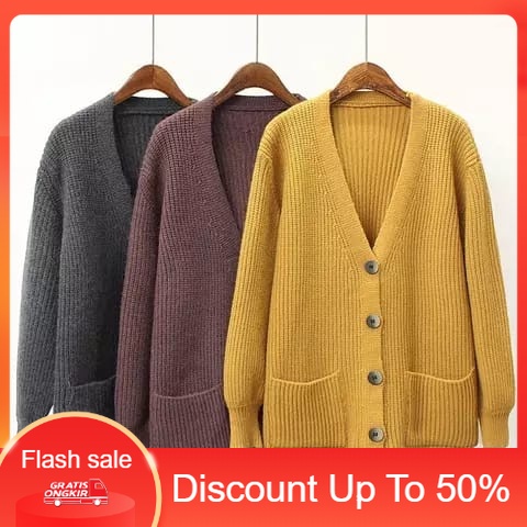 PROMO cardigan rajut wanita/sweater kancing oversize/cardigan jumbo duo pocket