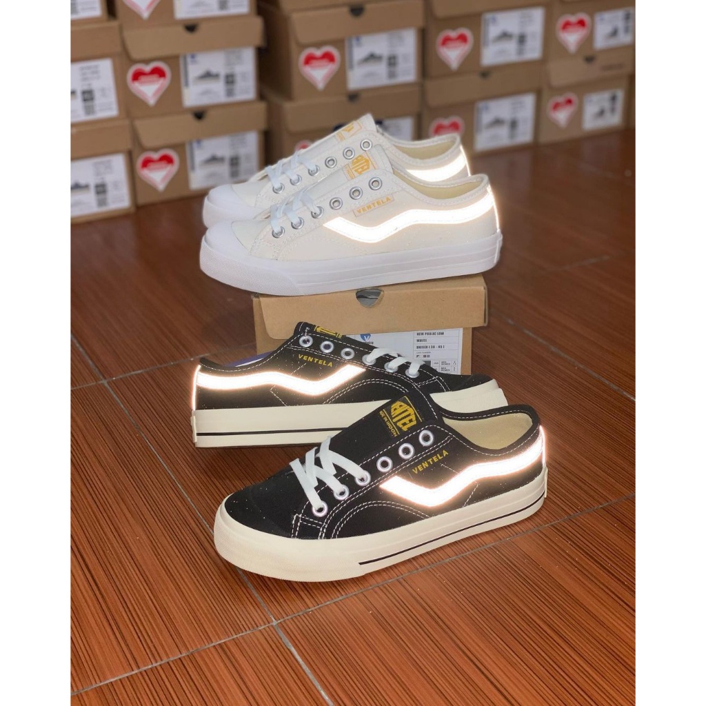 Sepatu Ventela New Public Bisa Nyala Dalam Gelap Black White - Vantela New Public Bisa Menyala Rebor