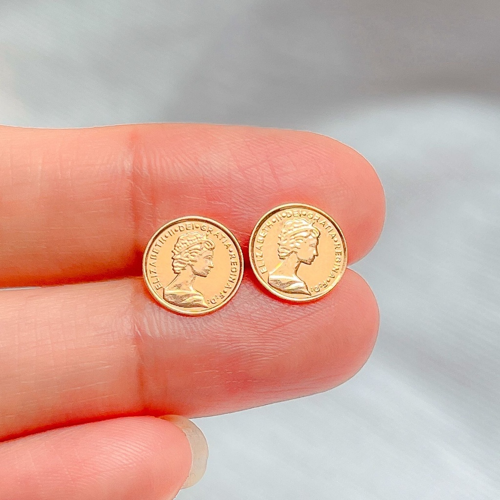 Anting stud anak dan dewasa emas asli kadar 70 16k koin victorian vintage coin giwang kerabu paku cu