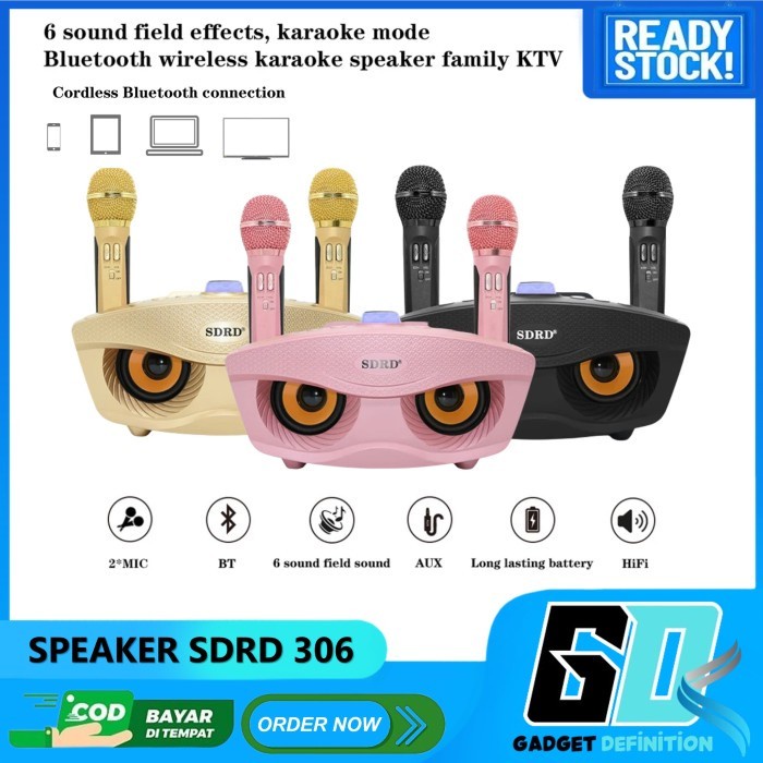 Ready MIC SPEAKER KARAOKE 2 MIC PORTABLE WIRELESS BLUETOOTH SDRD SD-306 - Hitam