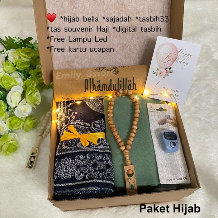 

Hampers giftbox ulang tahun cewek kado valentine hijab tasbih alquran - paket hijab