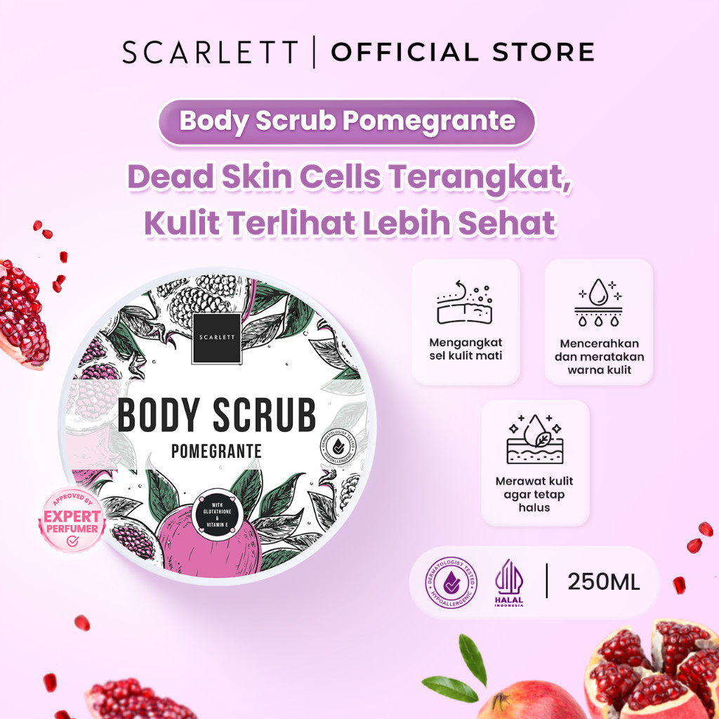 Scarlett Whitening Body Scrub Pomegrante Menghaluskan dan Melembabkan Kulit Lulur Badan Mencerahkan 