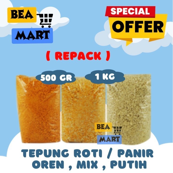 

Tepung Roti Mix / Oren / Putih 500gr 1kg | Tepung Panko / Panir / BreadCrumb/ Bread Crumbs Kasar Termurah Repack 500 gr 1 kg