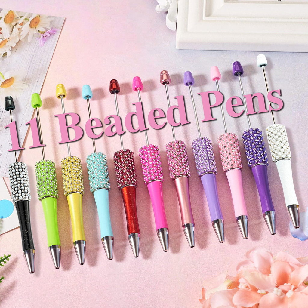 

11Pcs Beads Diamond Pen Wholesale Creative DIY Handmade Sticker Set Diamond Beaded Ballpoint Pens Advertising Gift Pen