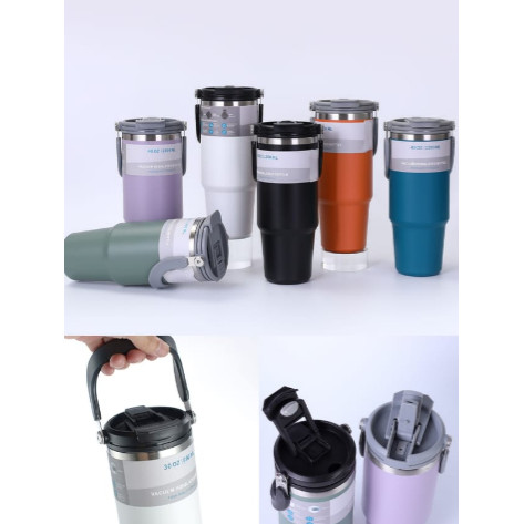 TUMBLER TYISO 900ML BOTOL MINUM POLOS PANAS DINGIN STAINLESS STEEL UNGU BIRU HIJAU HANDLE