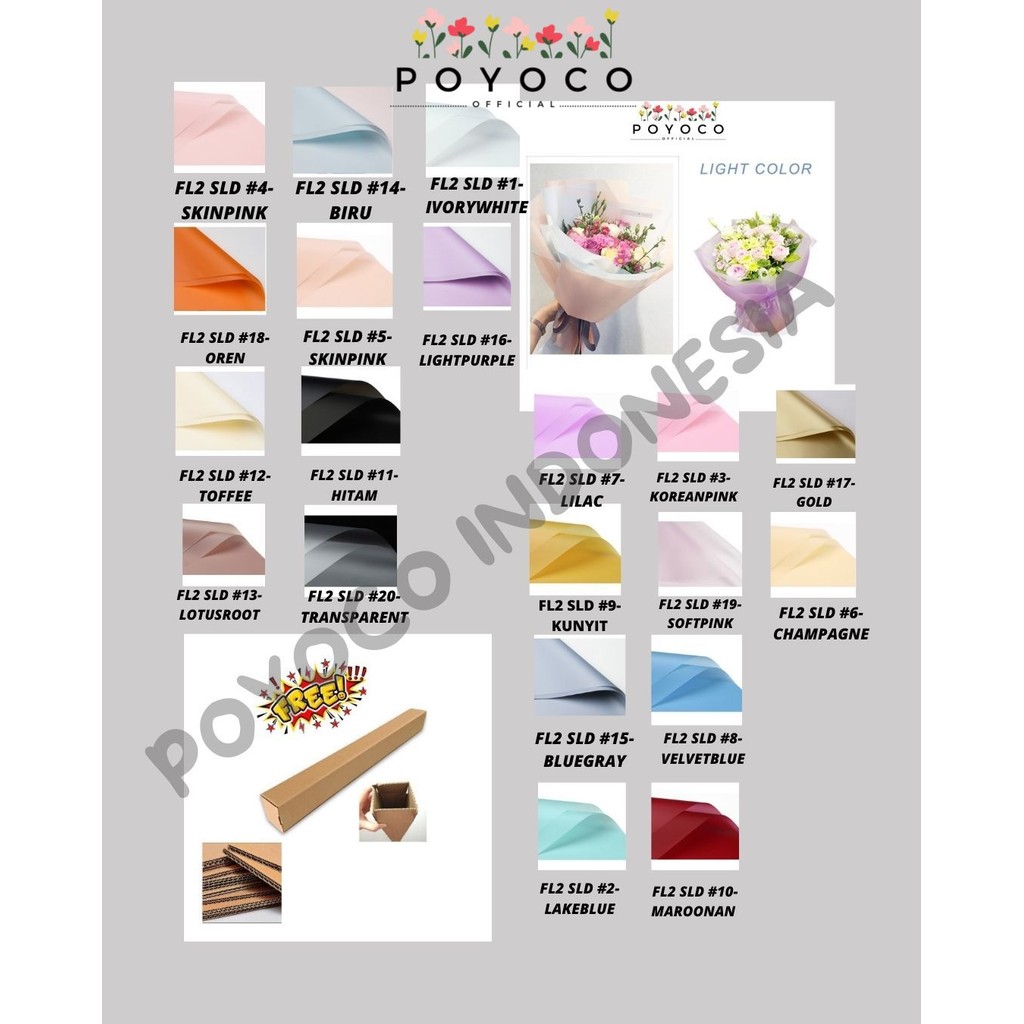 

POYOCO - (5 LEMBAR) - FL2 SOLID Kertas Bunga Buket Warna Polos/Kertas Buket Bunga Florist Cellophane