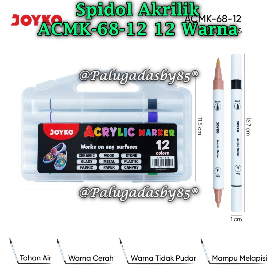 

(1 Set) GROSIR Spidol Akrilik JOYKO ACMK-68-12 12W / Acrylic Marker Spidol Akrilik Joyko ACMK-68