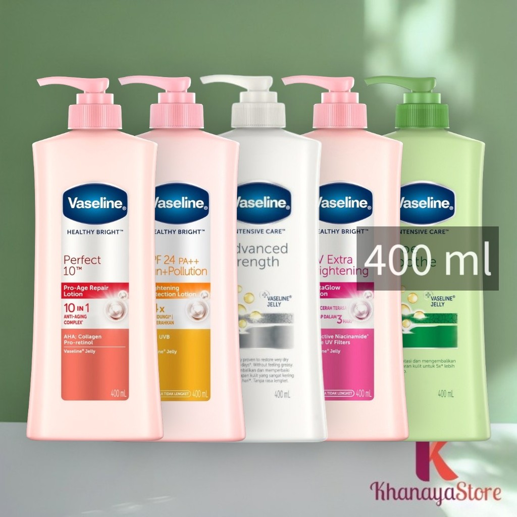 Vaseline 400ml 400 ml hand body lotion / Vaseline Healthy Bright Perfect 10 Advanced Strength Putih 