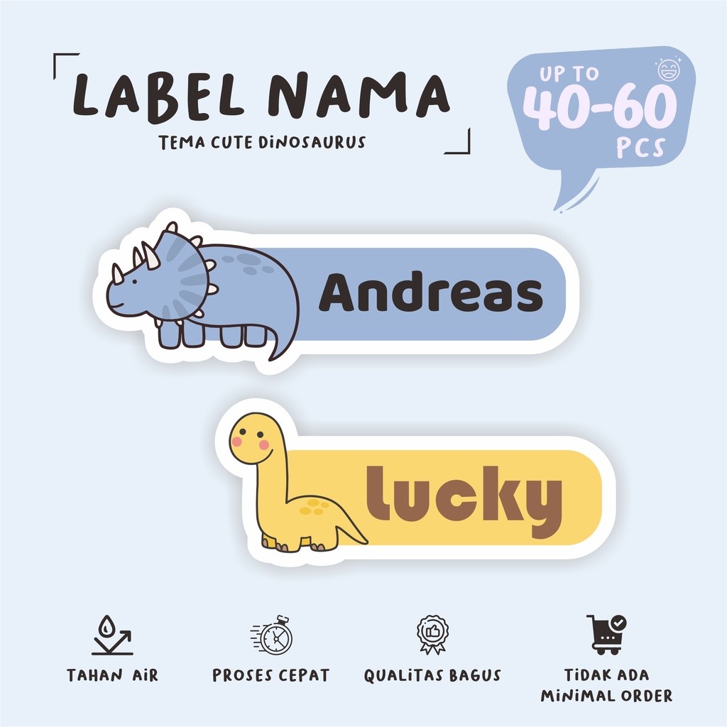 

(40 - 60 pcs) Stiker nama DINOSAURUS\stiker label nama cute/waterproff stiker/murah/cutting stiker