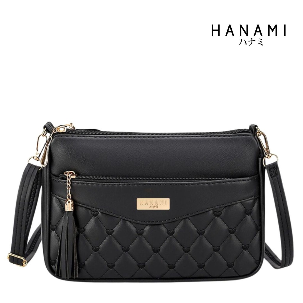 HANAMI Tas Selempang Kulit Hitam Wanita Stylish Fashion Korea Simple Kekinian Livixe Murah Terbaru G