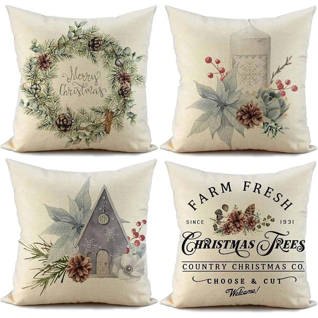 

Christmas Candi Garland Farmhouse Decorative Throw Pillow Cover Xmas Decorations Winter Holiday Cushion Case for Home