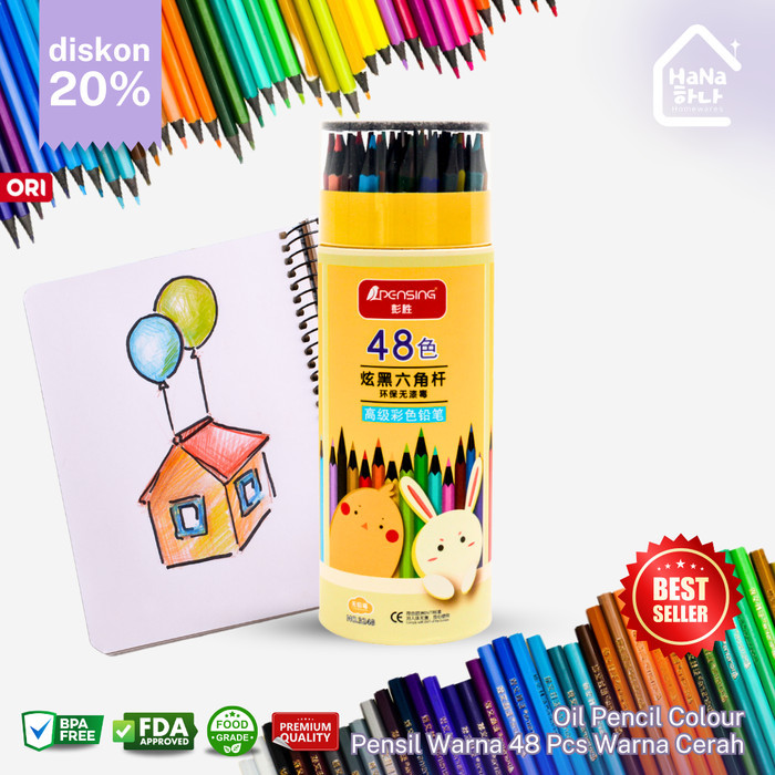 

48 Pcs Pensil Warna Cerah - Hana Colored Oil Pencil Tidak Beracun Include Box