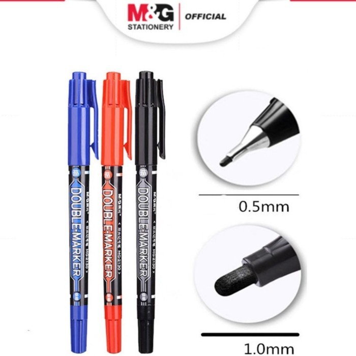

Spidol Double Marker M&G Permanent Marker APM21372 Tinta Hitam Biru Merah - SATUAN - M&G Double Marker, Merah