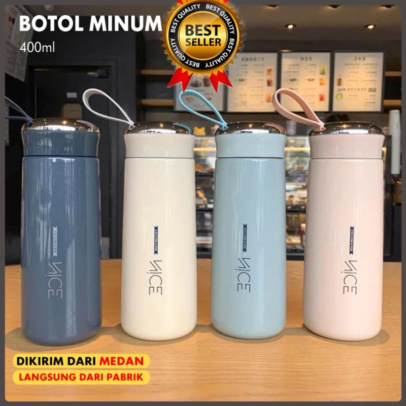 ( BISA COD ) PROMO BOTOL TERMOS KACA NICE DAY 400 ML / BOTOL MINUM AIR PANAS / DINGIN / BOTOL MINUM 