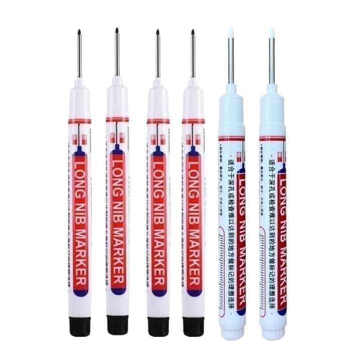 

Penanda Kepala Panjang Pulpen Tukang Bangunan Lubang Dalam Berminyak - 4hitam2Putih