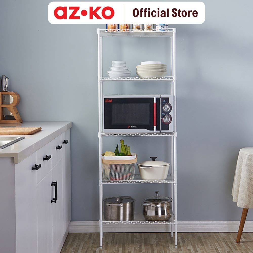 AZKO Stora Rak Besi 5 Tingkat - Putih Metal Rack Rak Serbaguna Rak Penyimpanan Minimalis Organizer G