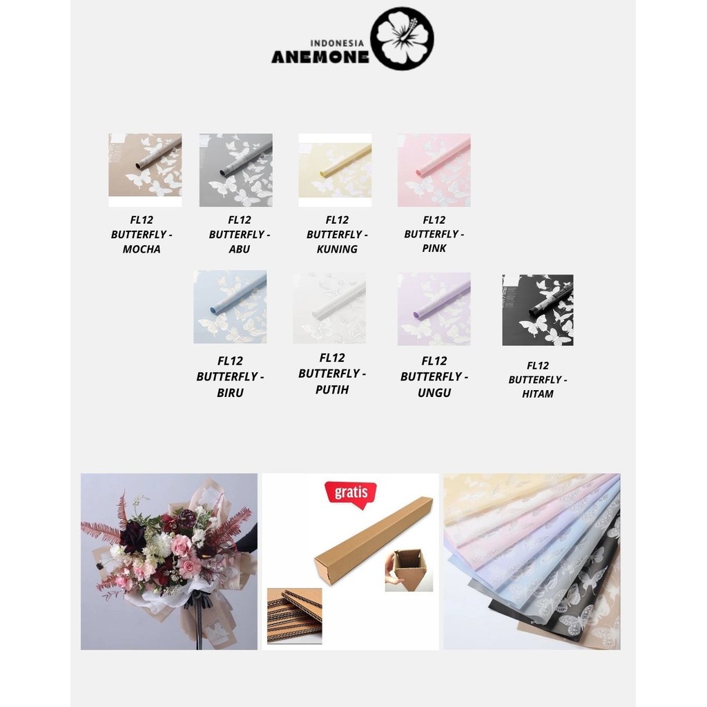 

ANEMONE - (5 LEMBAR) - FL12 BUTTERFLY DANCE Kertas Bunga Paper Buket Motif Kupu-kupu Modern Florist Cellophane