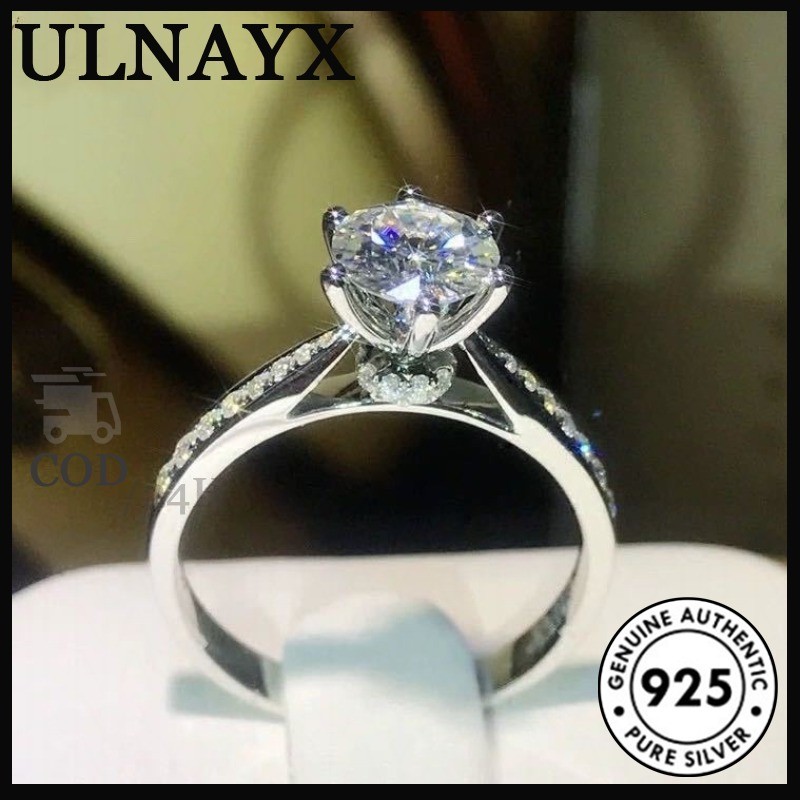 Cincin Moissanite 2 Karat Pt950 Ring Temperamen Mode Emas Putih
