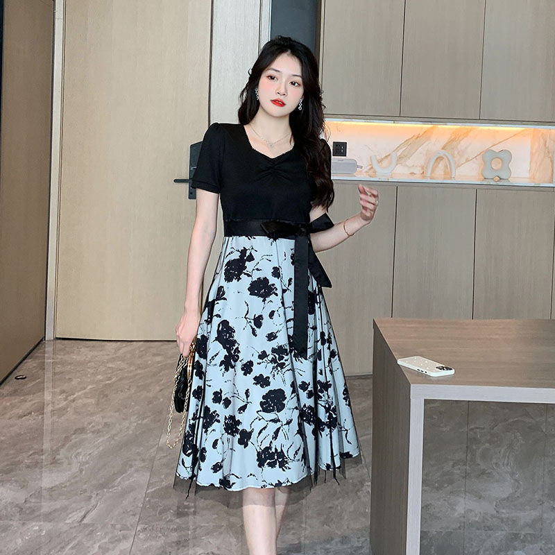 hot deals meirong dress hitam bunga lengan pendek dress jumbo natal wanita kekinian korea style