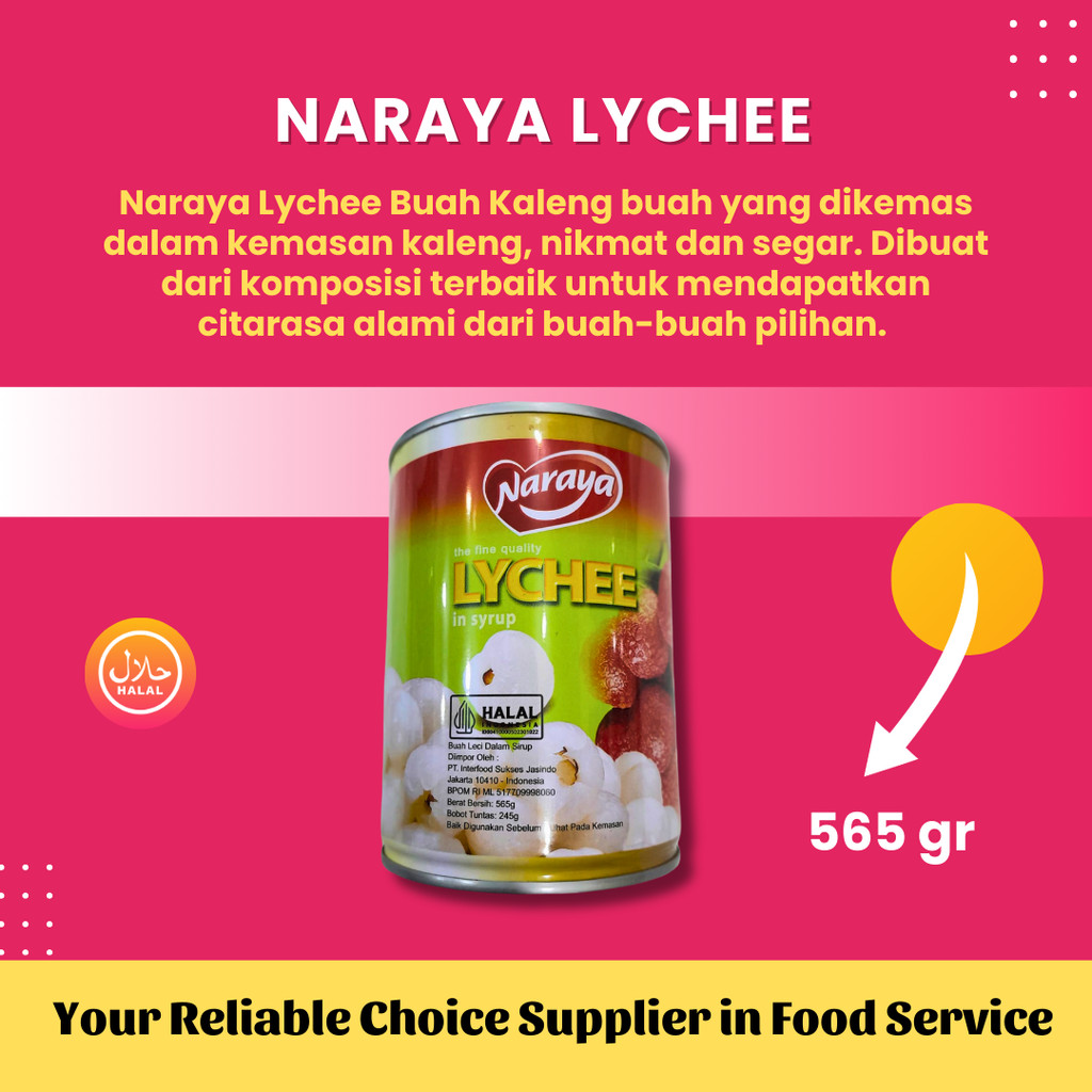 

Naraya Buah Lychee / Lyche / Leci / Kaleng Syrup 565 gram