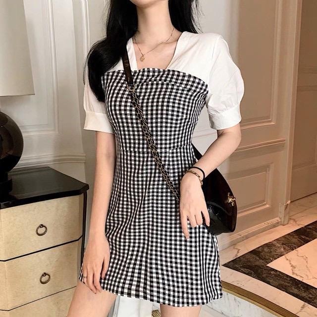 Puji_JPmarket.id new midi Dres korea style / Dres korea kotak kombinasi