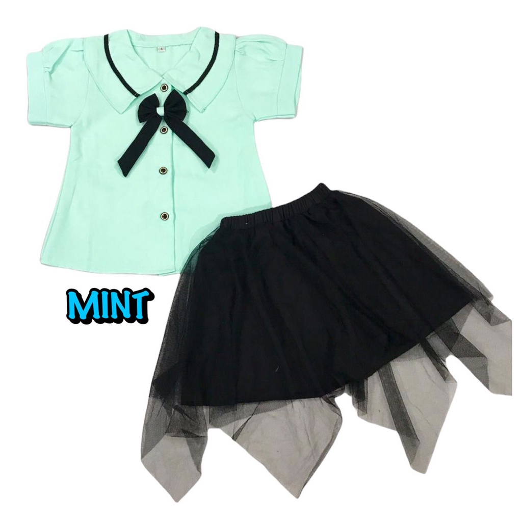 YEYA - BAJU FASHION ANAK PEREMPUAN/CEWEK SETELAN ATASAN KEMEJA ROK TILE