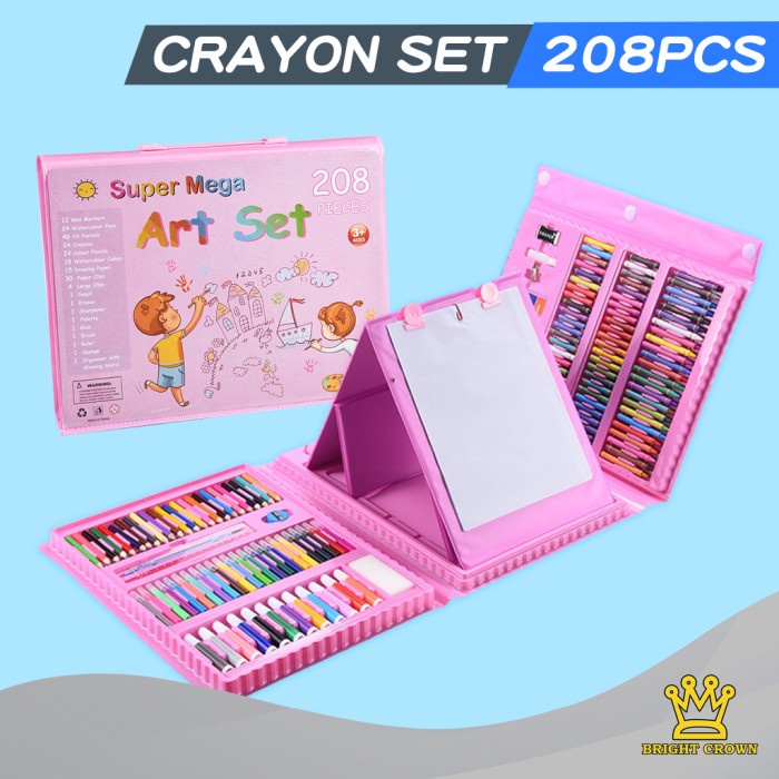 

[Best Seller] BrightCrown Pensil Warna Crayon Set Isi 208pcs/ Crayon set Macam Warna - Crayon Pink