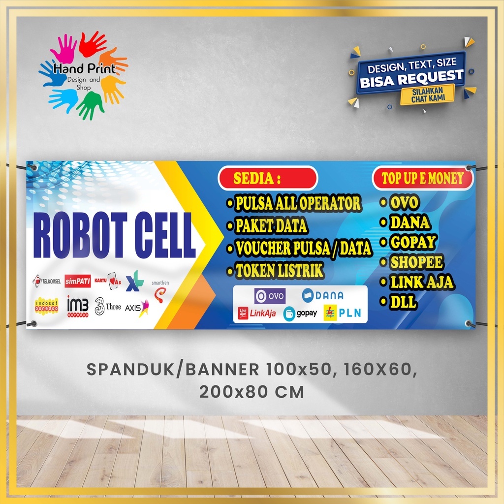 SPANDUK / BANNER Konter Pulsa Robot Cell Topup Bisa Request Desain