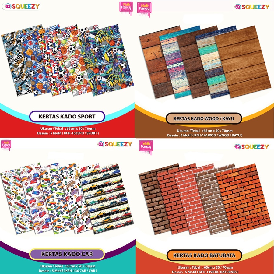 

Kertas Kado SQUEEZY 10 Lembar 1 Tema / Bungkus Kado 10 Tema / Gift Paper / Wrapping Paper Fancy