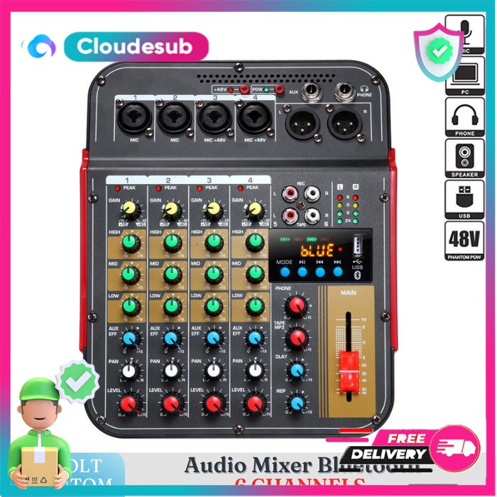 Mixer Audio Podcast DJ Karaoke Mini Bluetooth 6 Channel