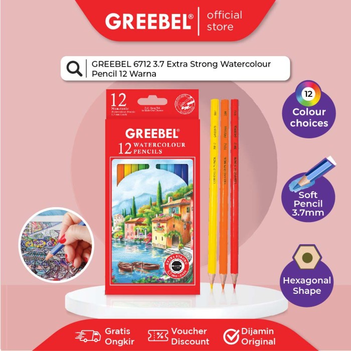 

[Terbaru] GREEBEL PENSIL WARNA 6712 WATER COLOR ISI 12 Colouring Color Pencil