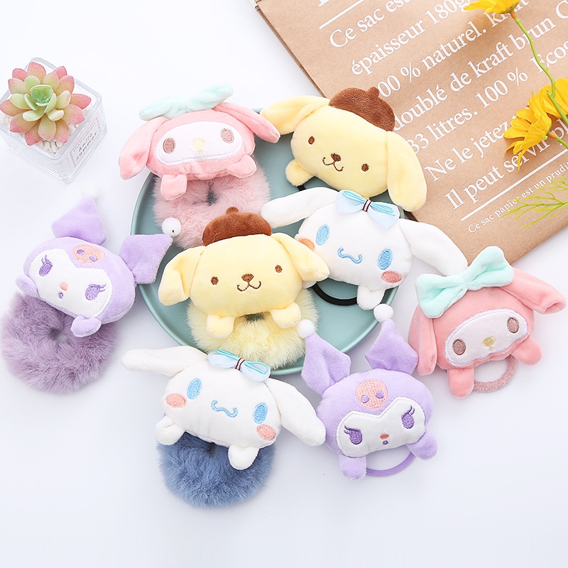 IKAT RAMBUT SANRIO BULU  POMPOM KEPALA CINNAMOROLL KUROMI MELODY/ KUCIRAN RAMBUT SANRIO SCRUNCHIE SANRIO LUCU