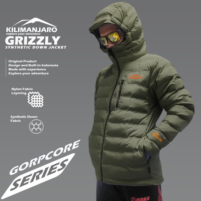 [Best Seller] Jaket Microfiber Down Kilimanjaro Grizzly - Bulu Angsa Sintetis - Hijau Gorpcore, XL