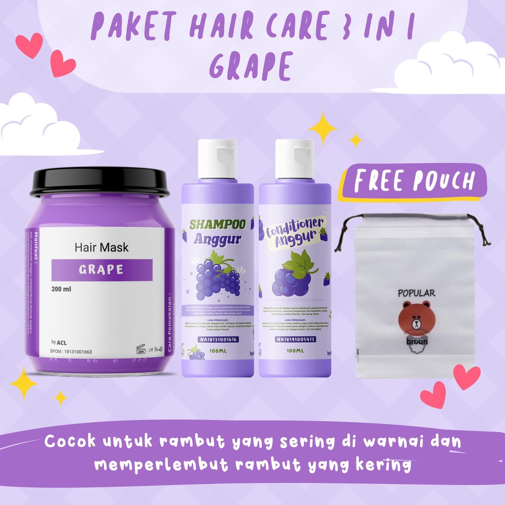 [BPOM] Paket Hair Care 3in1 Free Pouch / Hampers Hair Care Isi 3 Pcs / Hampers 3in1 Shampo Condition