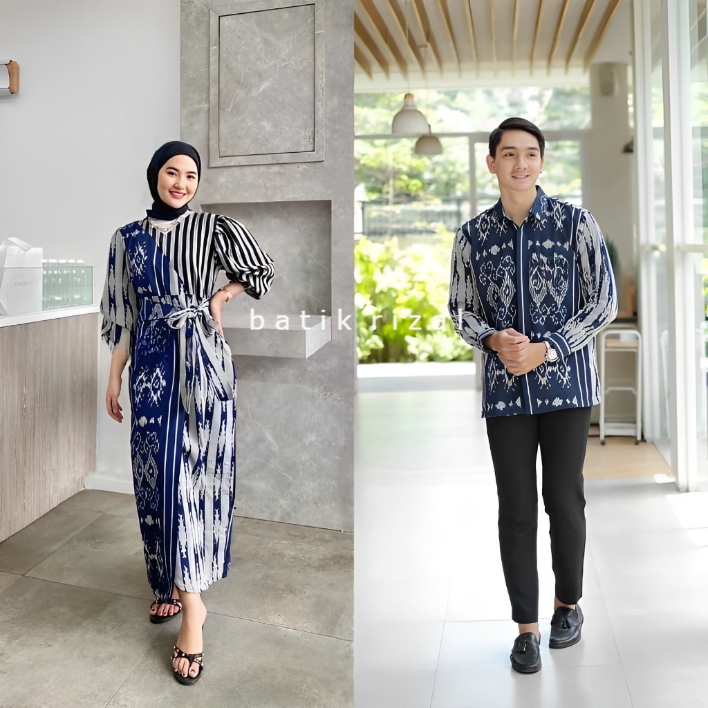 RALINE DRESS NAVY - COUPLE TENUN ETNIK - GAUN TENUN NAVY