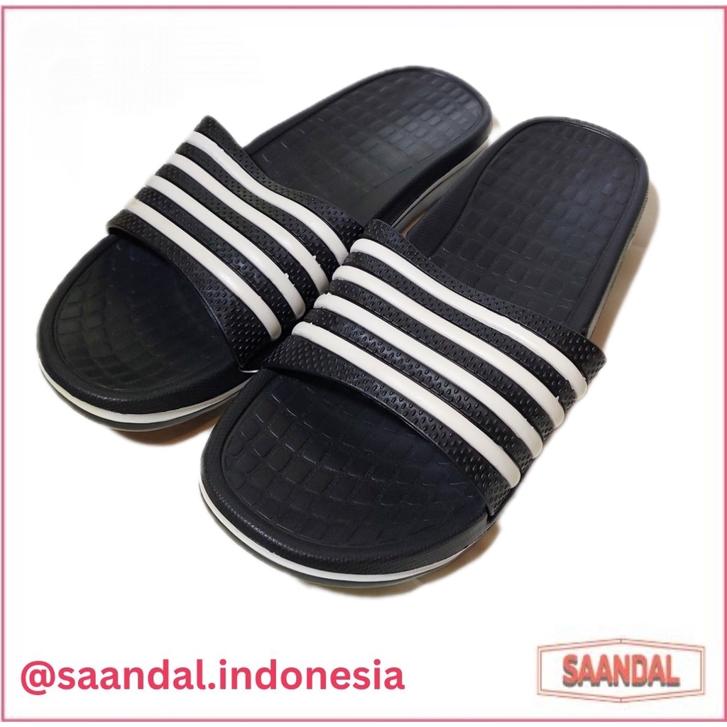 Sandal Selop Yitai Pria Karet Garis Putih Coklat Hitam Merah Biru