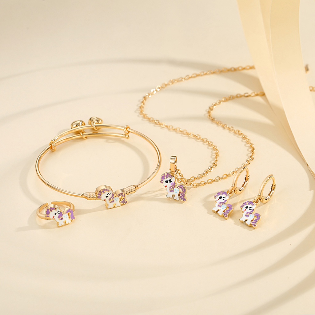 10M Y387 Set Perhiasan Anak Titanium Anti Karat Unicorn Set Kalung Anak Lucu Perempuan Perhiasan Ana
