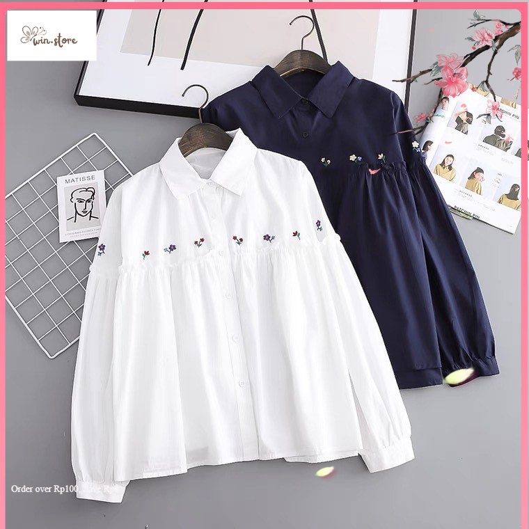 Kemeja Blouse Terbaru / Blouse Style Putih - Colarie Blouse Mango Crepe Kombinasi Bordir - Atasan Wa