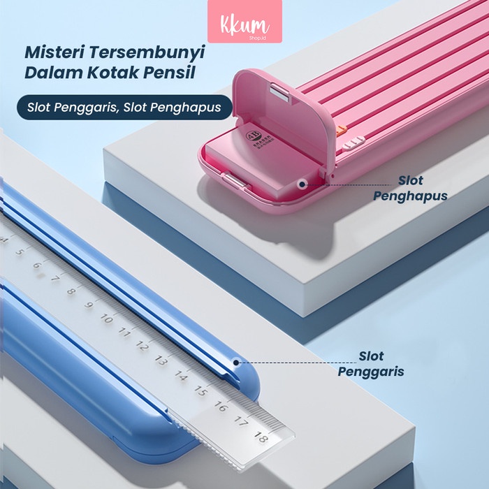 

8 in 1 Tempat pensil multifungsi anti retak/ Kotak pensil lengkap free - Biru