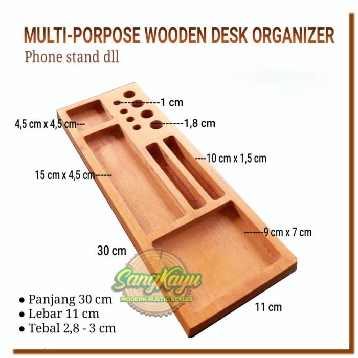 

Wooden Phone stand kayu Phone holder desk organizer pen card holder - KAYU MAHONI