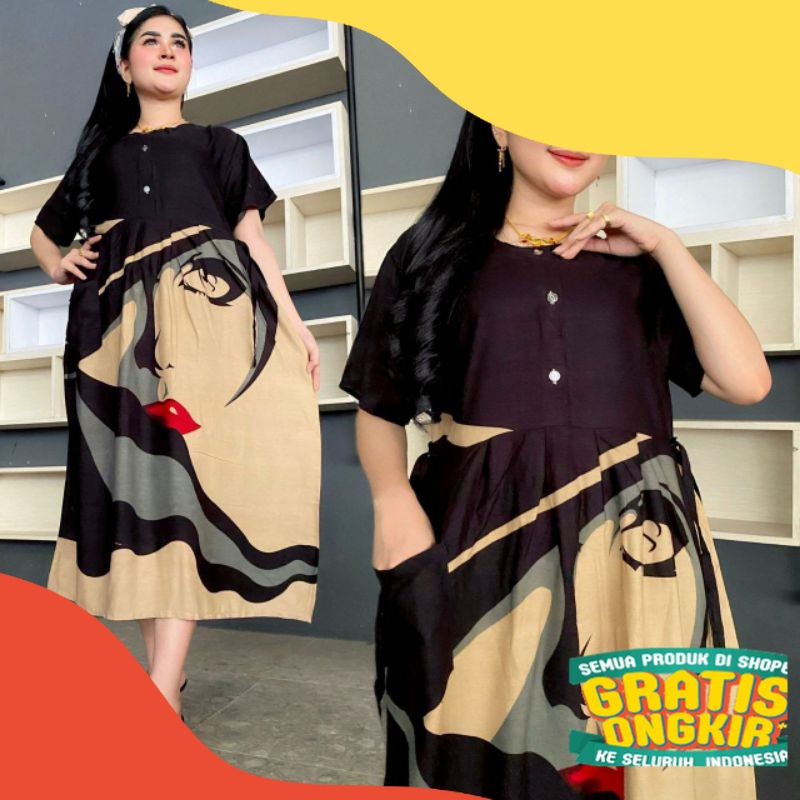 CASUAL HOME DRESS CENTINI BRANDED | DASTER VIRAL KEKINIAN PEKALONGAN/ merah marun