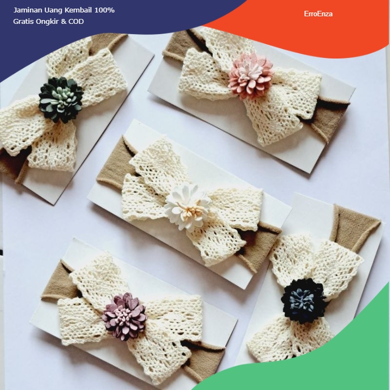 Bando Headband Bandana anak bayi Nylon Usa Bow Vintage Suede