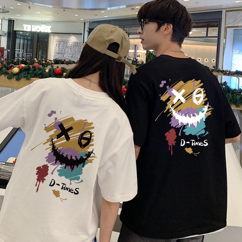 Kaos Couple Pasangan Korea Pria Wanita | Kaos Distro Oversize | Kaos Polos Hitam Putih Katun | T-Shi