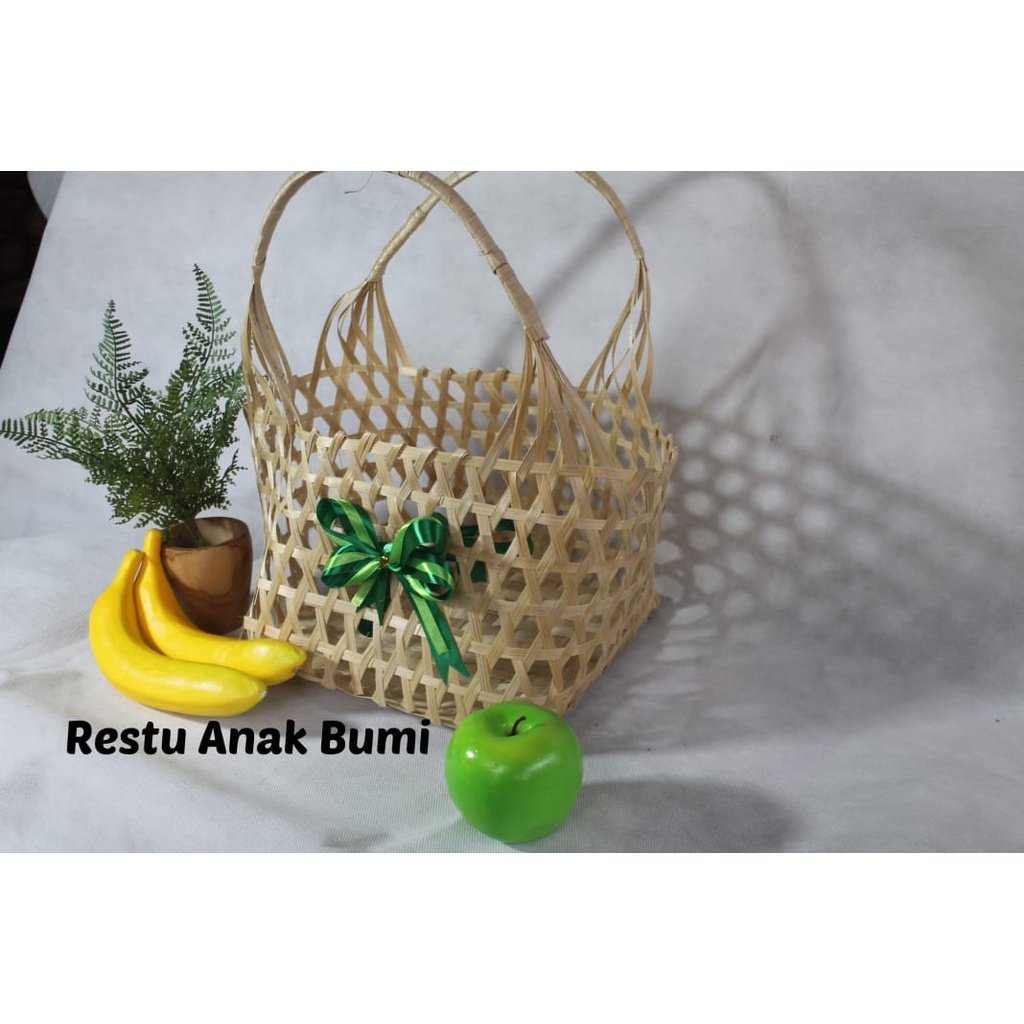 TERURAH (A113) Tas Besek 25x25cm | tas hampers | tas parcel | tas anyaman bambu |  wadah buah | wada
