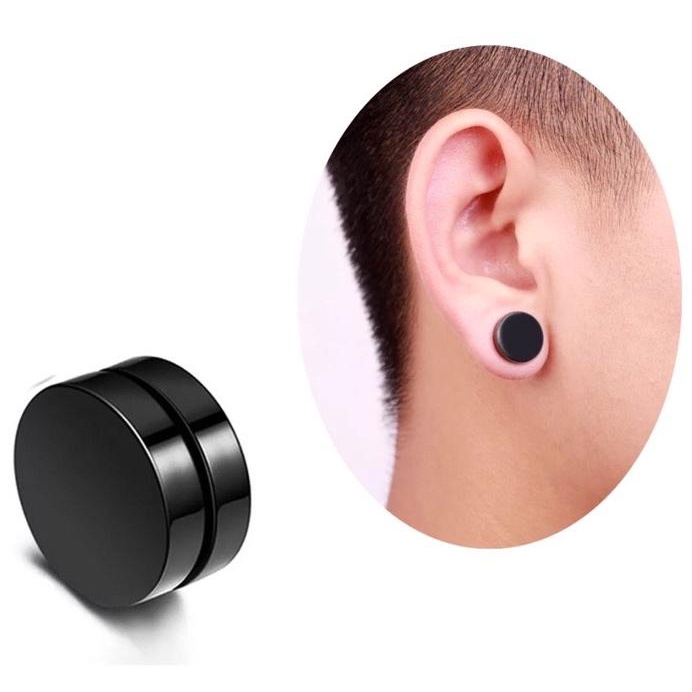 Anting Magnet Bulat Hitam Polos Murah Termurah Pria Wanita Tanpa Lubang Tindik Telinga Jepit Anti Ka