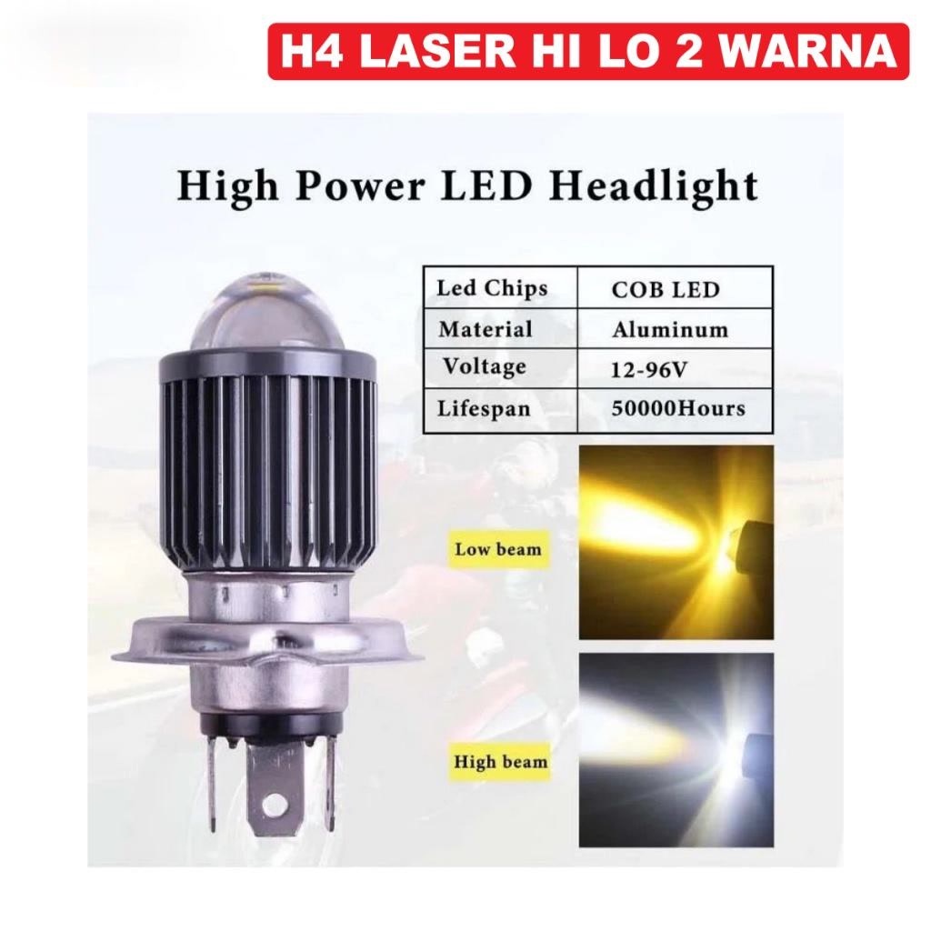 LAMPU UTAMA MOTOR H4 LED LASER HI / LOO 2 WARNA 18 WATT WATERPROOF | BOHLAM LED H4 LASER | LAMPU MOT