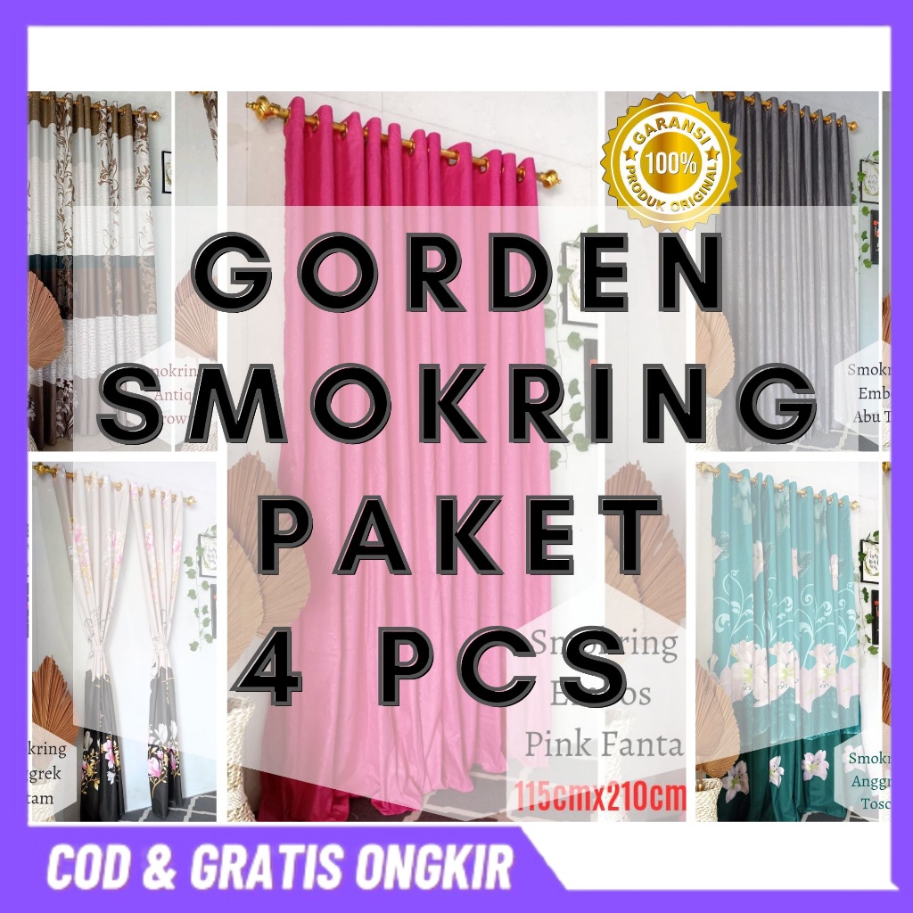 Gorden Smokring Paket 4 Pcs Ukuran 110cm Panjang 210cm Bahan Katun Dispers Harga lebih hemat